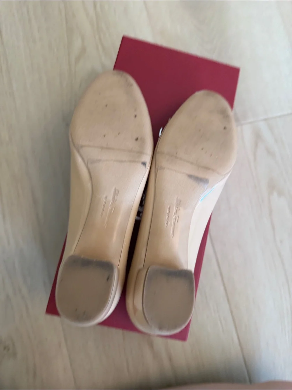 Salvatore Ferragamo Beige Patent Vara Bow Pumps